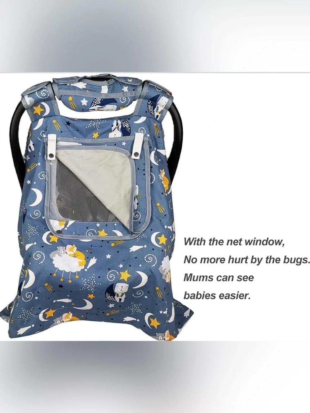 Blue Moon & Stars Baby Car Seat Cover with Peekaboo Window